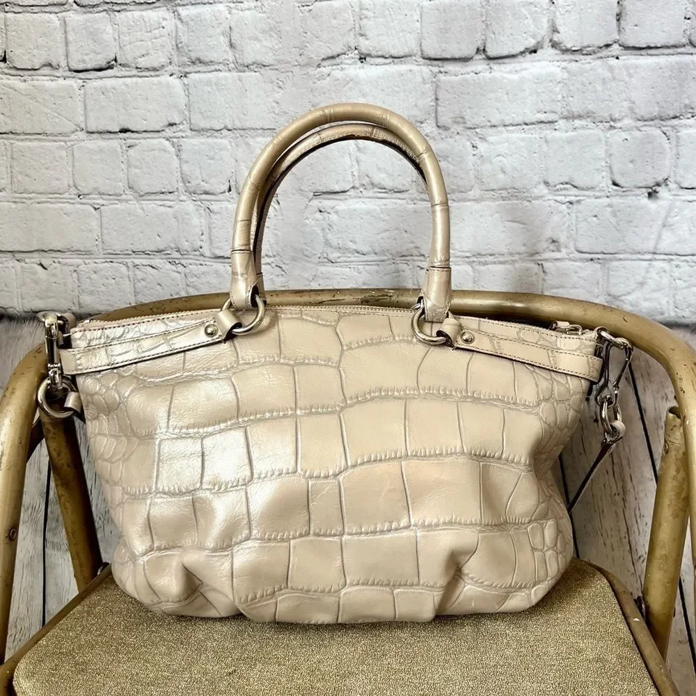 Coach sand taupe croc embossed leather satchel crossbody bag capsule chic